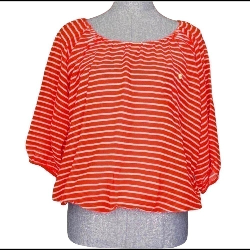 J. Crew red and white striped blouse size XS extra small women shirt pinstriped